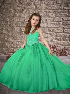 Cute Ball Gowns Sleeveless Turquoise Pageant Dress for Girls Brush Train Zipper