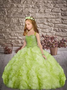 Dramatic Sweep Train Ball Gowns Little Girls Pageant Dress Wholesale Yellow Green Straps Fabric With Rolling Flowers Sle