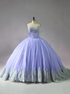 Romantic Lavender Sweetheart Lace Up Appliques Quinceanera Gown Court Train Sleeveless
