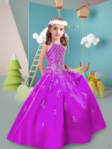 Latest Halter Top Sleeveless Zipper Pageant Dress Toddler Purple Satin