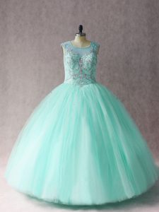 Suitable Beading Quince Ball Gowns Apple Green Lace Up Sleeveless Floor Length