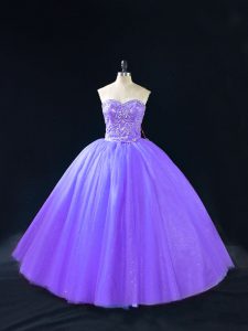 Suitable Sweetheart Sleeveless Quinceanera Gown Floor Length Beading Lavender Tulle