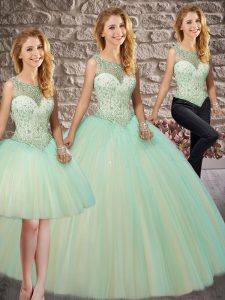 Apple Green Sleeveless Beading Backless Ball Gown Prom Dress