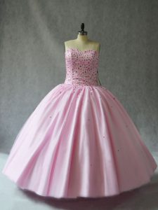 Sweetheart Sleeveless Lace Up Quinceanera Gown Pink Tulle
