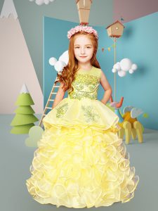 Scoop Sleeveless Lace Up Girls Pageant Dresses Yellow Organza