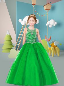 Scoop Sleeveless Tulle Pageant Gowns For Girls Beading Zipper