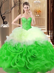 Attractive Multi-color Sleeveless Floor Length Beading and Ruffles Lace Up Ball Gown Prom Dress