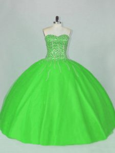 Graceful Green Ball Gowns Beading Sweet 16 Quinceanera Dress Lace Up Tulle Sleeveless Floor Length