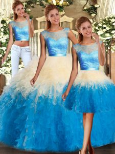 Clearance Multi-color Scoop Backless Lace and Ruffles Vestidos de Quinceanera Sleeveless