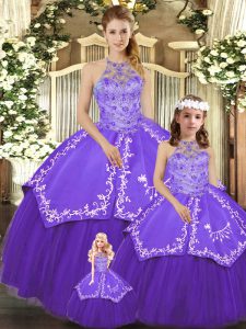 Delicate Beading and Embroidery Sweet 16 Quinceanera Dress Purple Lace Up Sleeveless Floor Length