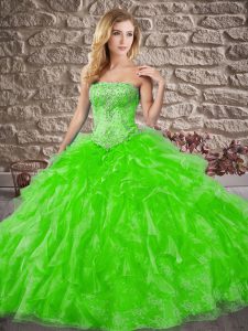 Sweetheart Neckline Beading and Ruffles Ball Gown Prom Dress Sleeveless Lace Up