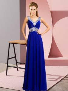 Blue Sleeveless Chiffon Lace Up Prom Dress for Prom and Party