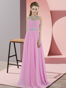 Simple Floor Length Empire Sleeveless Rose Pink Prom Dresses Zipper