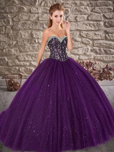 Hot Sale Purple Quinceanera Dresses Sweetheart Sleeveless Brush Train Lace Up