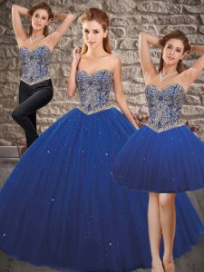 Royal Blue Sweetheart Neckline Beading 15th Birthday Dress Sleeveless Lace Up