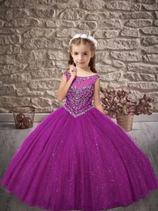 Perfect Purple Sleeveless Beading Floor Length Girls Pageant Dresses