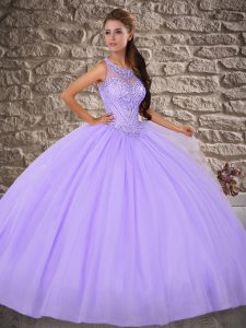 Delicate Lavender Quinceanera Gown Scoop Sleeveless Brush Train Backless