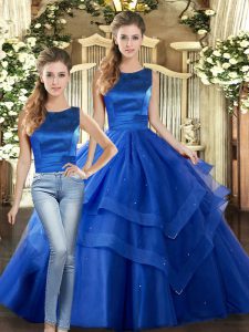 Wonderful Royal Blue Sleeveless Floor Length Ruffled Layers Lace Up Sweet 16 Quinceanera Dress
