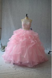 Ball Gowns Sleeveless Pink Quinceanera Gowns Backless
