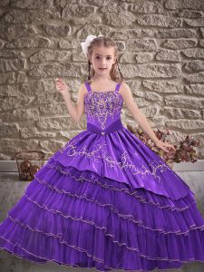 Perfect Sleeveless Embroidery and Ruffled Layers Lace Up Pageant Dresses