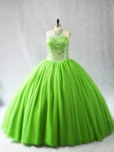 Attractive Halter Top Lace Up Beading 15th Birthday Dress Court Train Sleeveless