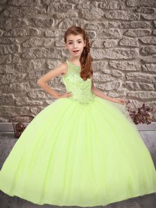 Excellent Yellow Green Sleeveless Tulle Sweep Train Lace Up Kids Formal Wear for Wedding Party