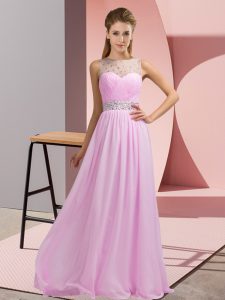 Fancy Pink Homecoming Dress Prom and Party with Beading Scoop Sleeveless Backless
