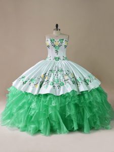 Customized Ball Gowns Sleeveless Green Quinceanera Dresses Brush Train Lace Up