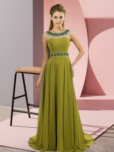 Eye-catching Olive Green Zipper Homecoming Dress Beading Sleeveless Brush Train