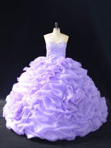 Stylish Lavender Ball Gowns Sweetheart Sleeveless Organza Lace Up Beading and Pick Ups and Hand Made Flower Sweet 16 Dre