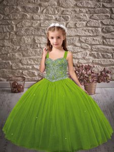 Hot Sale Little Girls Pageant Gowns Wedding Party with Beading Straps Sleeveless Lace Up