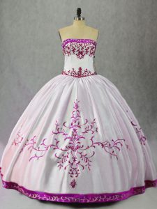 Customized White And Purple Lace Up Quinceanera Dress Embroidery Sleeveless Floor Length