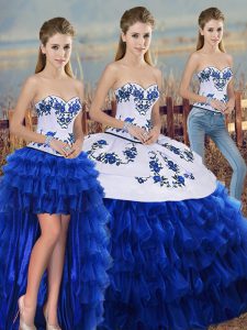 Noble Floor Length Three Pieces Sleeveless Royal Blue Quinceanera Gown Lace Up