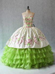 Fashionable Organza Sweetheart Sleeveless Lace Up Ruffled Layers 15 Quinceanera Dress in Green