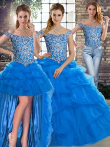 Comfortable Sleeveless Brush Train Lace Up Beading and Pick Ups Quinceanera Dress