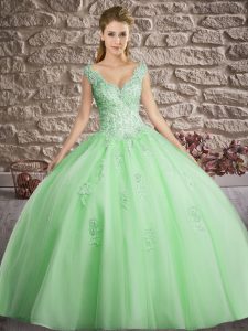 Appliques Quinceanera Dresses Green Lace Up Sleeveless Floor Length