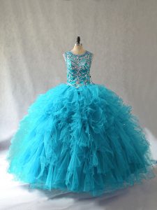 Custom Design Sleeveless Beading and Ruffles Lace Up Ball Gown Prom Dress