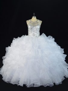 Sumptuous Sleeveless Beading and Ruffles Lace Up Quinceanera Gown