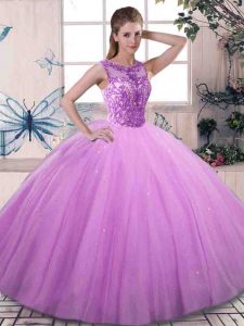 Inexpensive Tulle Sleeveless Floor Length Quinceanera Dress and Beading