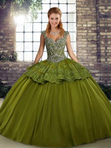 Stylish Floor Length Ball Gowns Sleeveless Olive Green Quinceanera Dress Lace Up