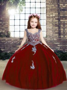 Floor Length Red Pageant Dress Toddler Straps Sleeveless Lace Up