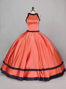 Orange Sleeveless Ruching Floor Length 15 Quinceanera Dress