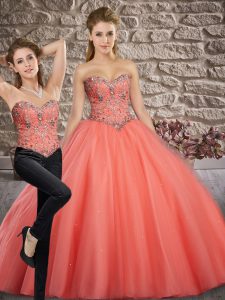 Glamorous Tulle Sleeveless Floor Length 15 Quinceanera Dress and Beading