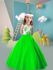 Halter Top Zipper Embroidery Pageant Gowns For Girls Sleeveless