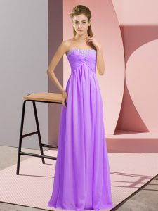 Beading Prom Gown Lavender Lace Up Sleeveless Floor Length