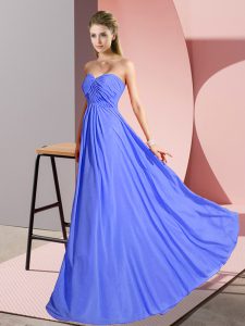 Sweetheart Sleeveless Evening Dress Floor Length Ruching Blue Chiffon