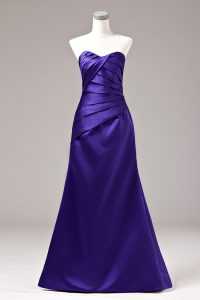 Admirable Purple Satin Lace Up Sweetheart Sleeveless Floor Length Evening Dress Ruching