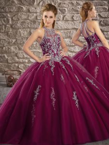 Smart Purple Quinceanera Dresses Tulle Brush Train Sleeveless Beading and Appliques