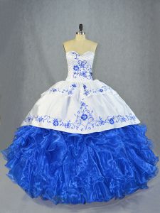Simple Organza Sleeveless Quince Ball Gowns Brush Train and Beading and Embroidery and Ruffles