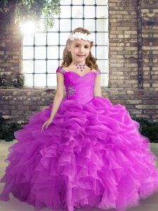 Sleeveless Beading and Ruffles and Pick Ups Lace Up Little Girls Pageant Dress Wholesale